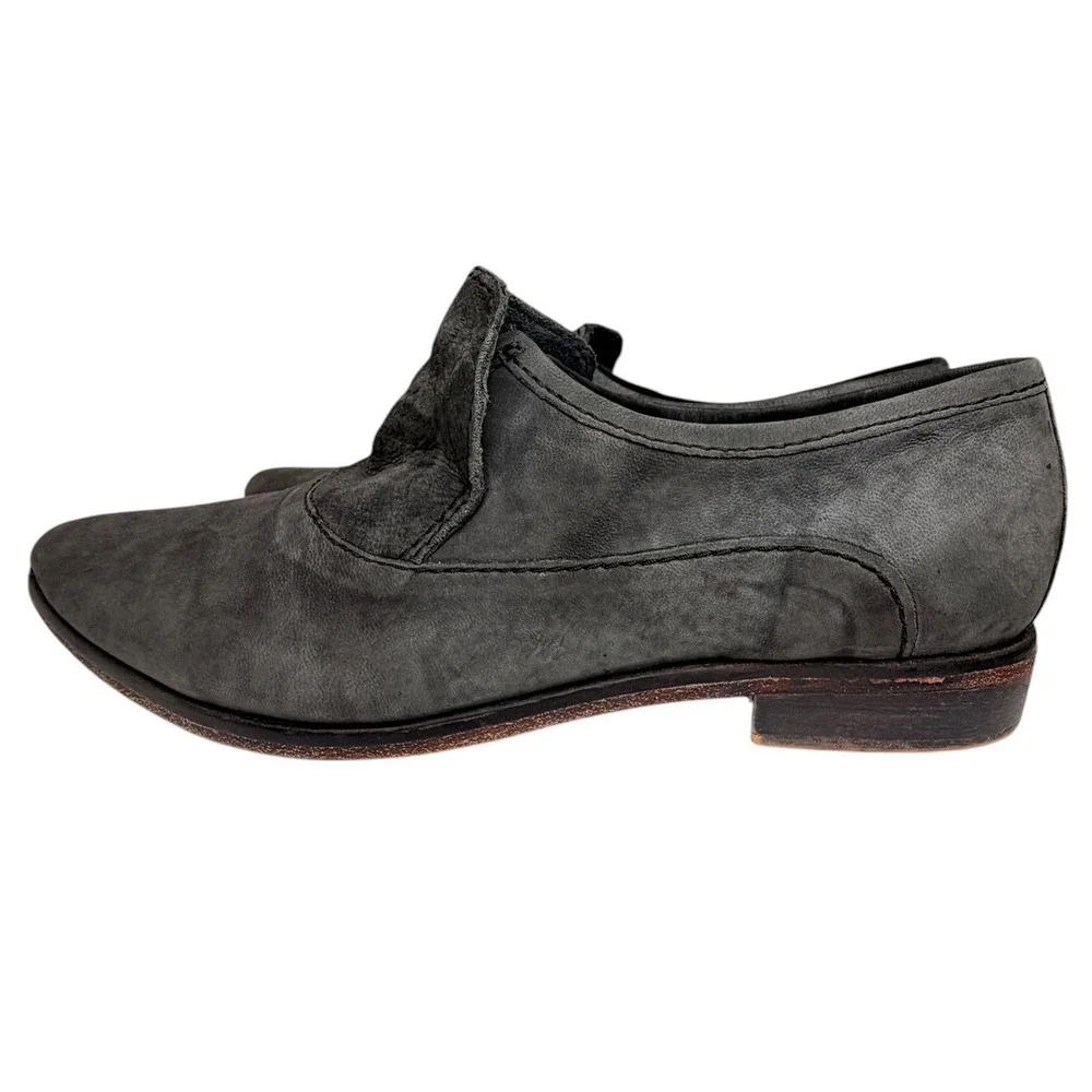 Free People Brady Gray Leather Pointed Toe Loafers 41